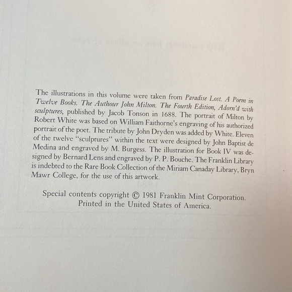 “Paradise Lost” Franklin Library Vintage Limited Edition LeatherBound Book - Picture 5 of 6